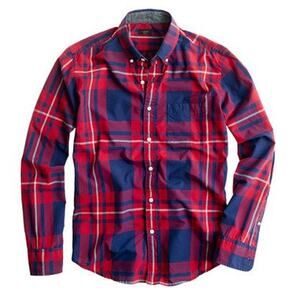 J. CREW Tartan Plaid Shirt Men XL Red Navy Multicolor Long Sleeve Button Down